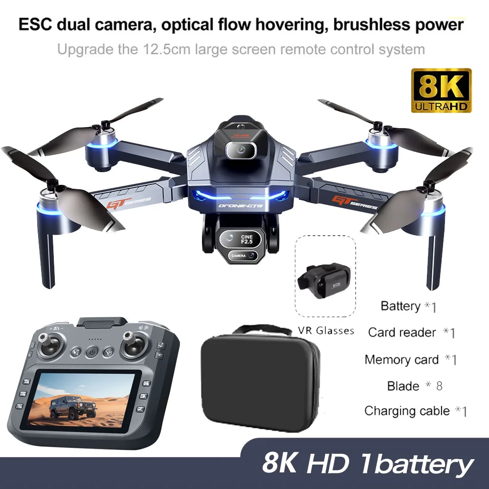 Nouveau Drone GT8 8K caméra HD professionnelle aérienne FPV Intelligent évitant l'obstacle grand écran télécommande pliant RC Dron jouet