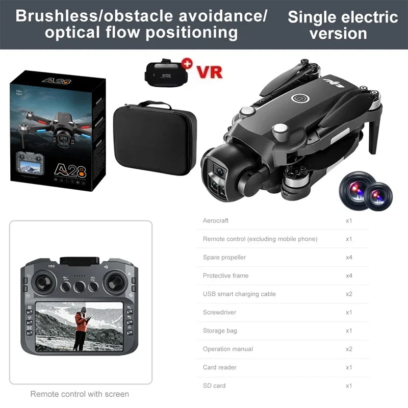 Nouveau Drone A28 PRO 8K HD, moteur Intelligent sans balais pour éviter les obstacles, avec écran, télécommande, 2.4GHz, jouet RC, cadeau pour adultes